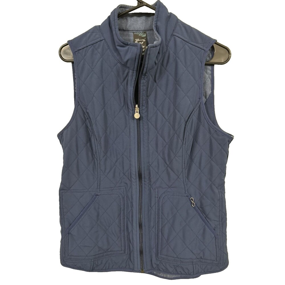 Infinity by Cherokee Quilted Vest Full Zip Reversible Navy Blue Size M